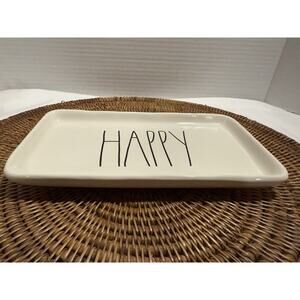 Rae Dunn Happy Small Rectangular Plate Platter Trinket Tray.